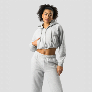 Everyday Cropped Hoodie Wmn, Light Grey Melange
