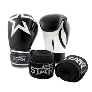 Star Gear Boxing Gloves, Black + få Hand Wraps på köpet