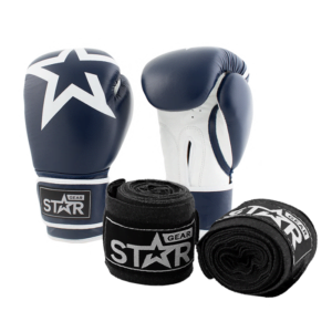 Butik 8 Star Gear Leather Boxing Gloves, Patriot Blue + få Hand Wraps på köpet
